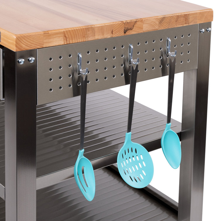48'' Stainless Steel Kitchen Cart with Solid Wood Top