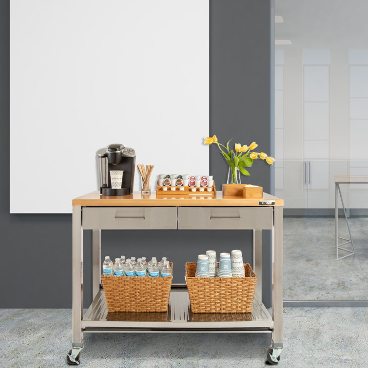 48'' Stainless Steel Kitchen Cart with Solid Wood Top