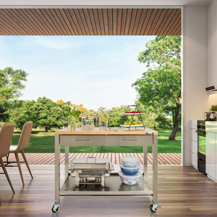 48'' Stainless Steel Kitchen Cart with Solid Wood Top