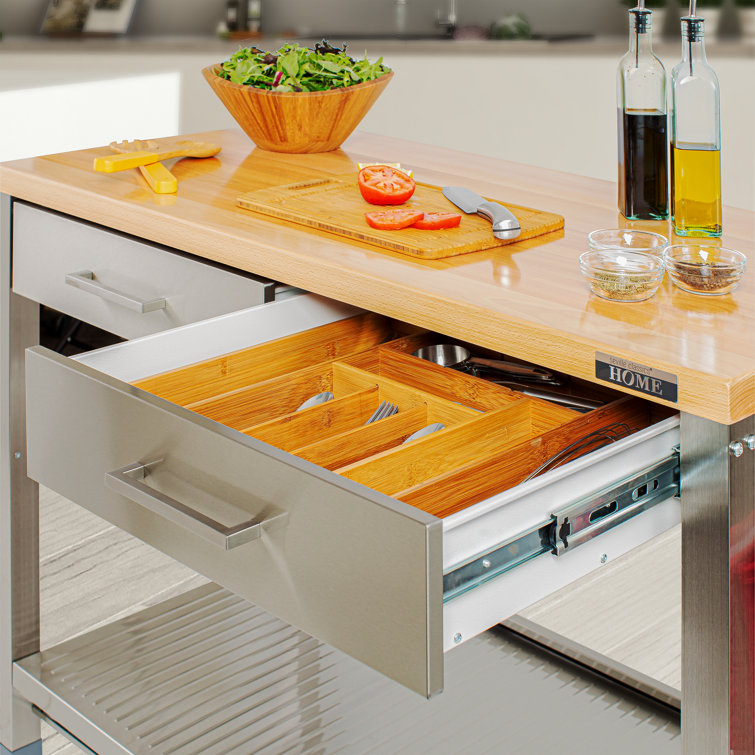 48'' Stainless Steel Kitchen Cart with Solid Wood Top