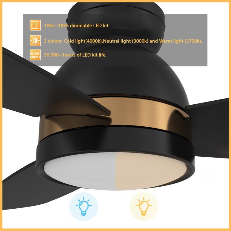 48'' Black Smart Ceiling Fan with Light and Remote