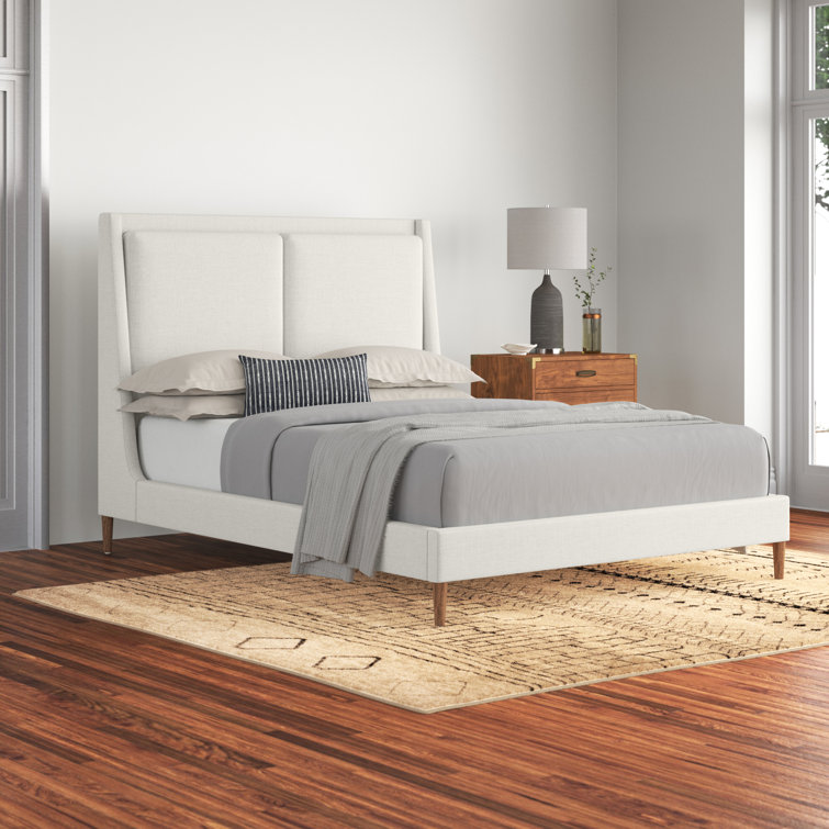 Dover Crescent Queen Bed with Distressed Natural Linen Upholstery