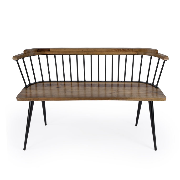 Tempe Natural Mango Wood and Black Iron Spindle Back Bench