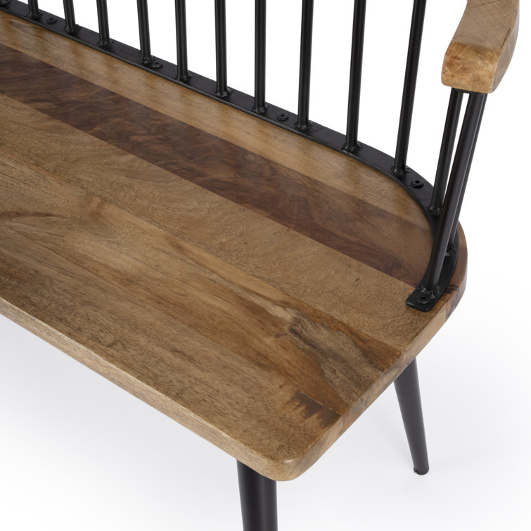 Tempe Natural Mango Wood and Black Iron Spindle Back Bench