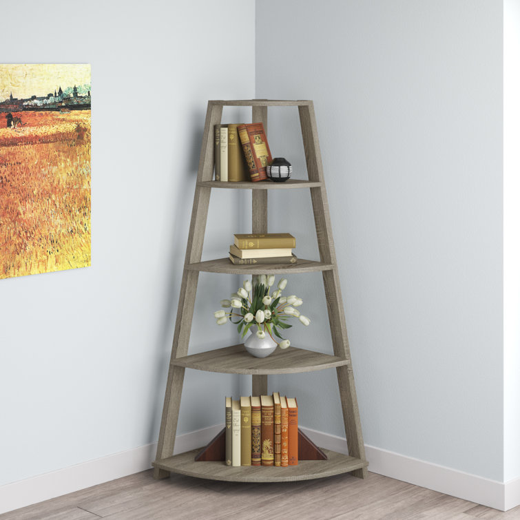 Dark Taupe 60" Corner Etagere Bookcase with 4 Shelves