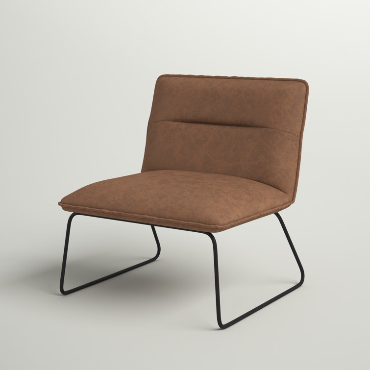 Espresso Faux Leather Industrial Slipper Chair with Metal Legs