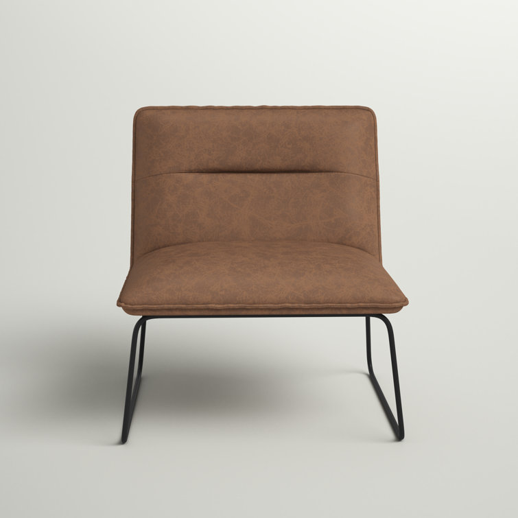 Espresso Faux Leather Industrial Slipper Chair with Metal Legs
