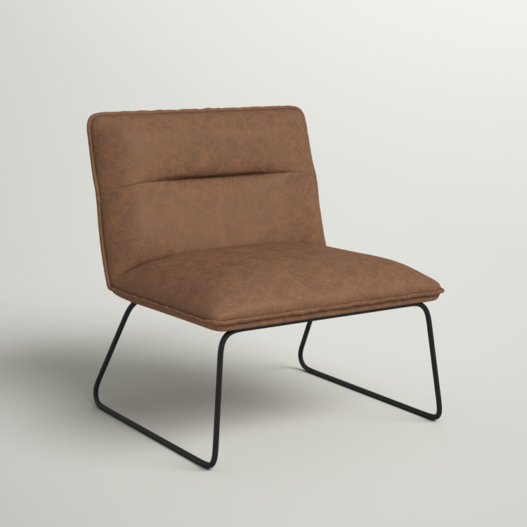 Espresso Faux Leather Industrial Slipper Chair with Metal Legs