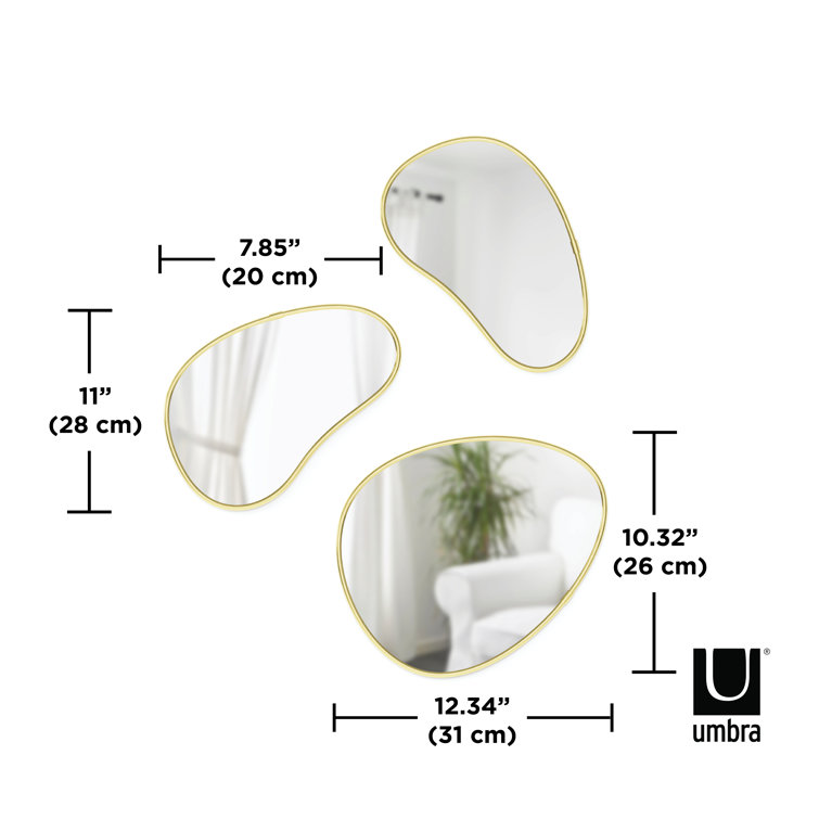 Set of 3 Whimsical Pebble Wall Mirrors in Brass Finish