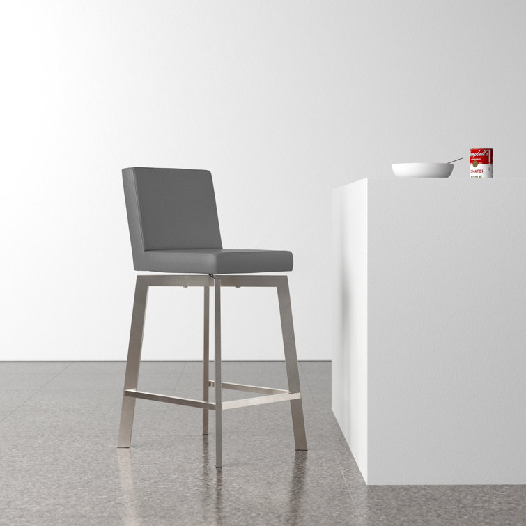 White Faux Leather Swivel Bar Stool with Stainless Steel Frame