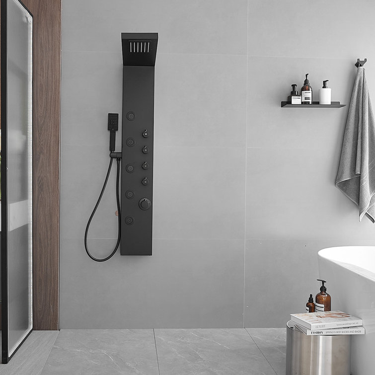 Matte Black 47'' Shower Panel with Rainfall and Waterfall Head