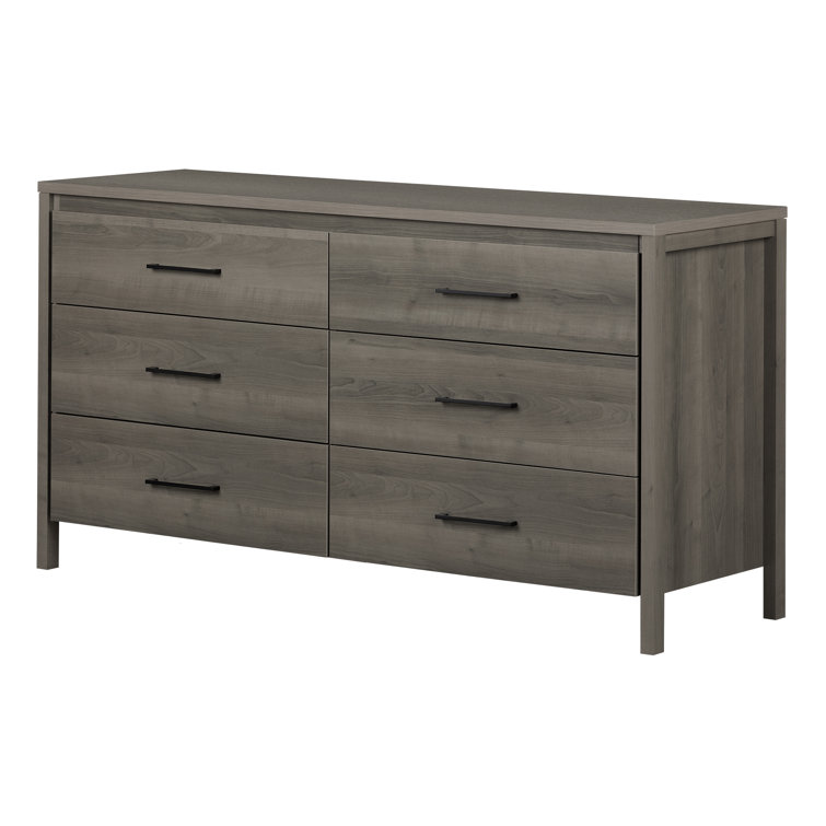 Marble Gray Maple 6-Drawer Double Dresser with Metal Handles
