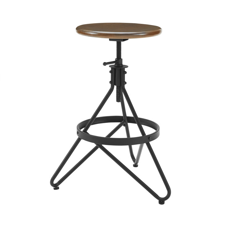 Kalen Adjustable Brown and Black Metal Swivel Barstool