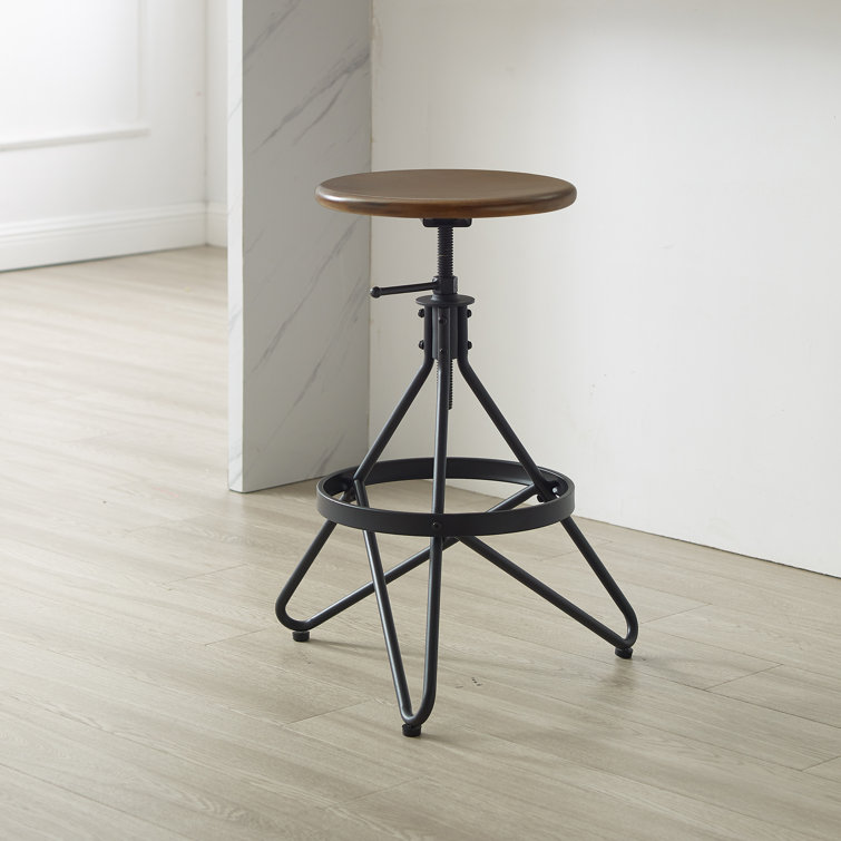 Kalen Adjustable Brown and Black Metal Swivel Barstool
