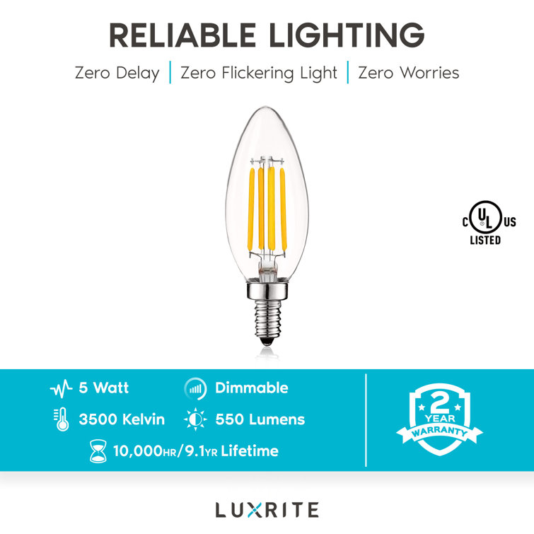 EcoLux 5W LED Dimmable Candelabra Bulbs, Natural White 3500K, 12-Pack