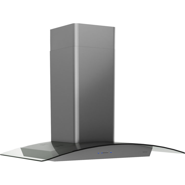 30" Black Stainless Steel Wall Mounted Range Hood with Glass Canopy