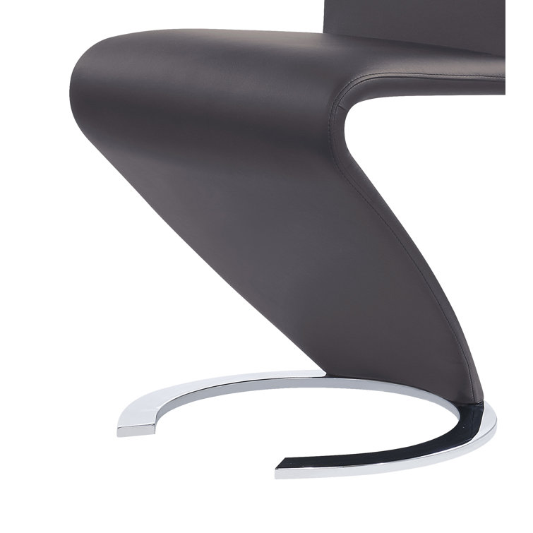 Gray Faux Leather Zig-Zag Side Chair with Chrome Base