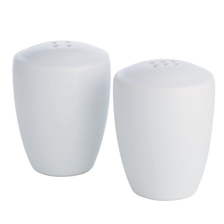 White Glazed Stoneware Circular Salt and Pepper Shaker Set