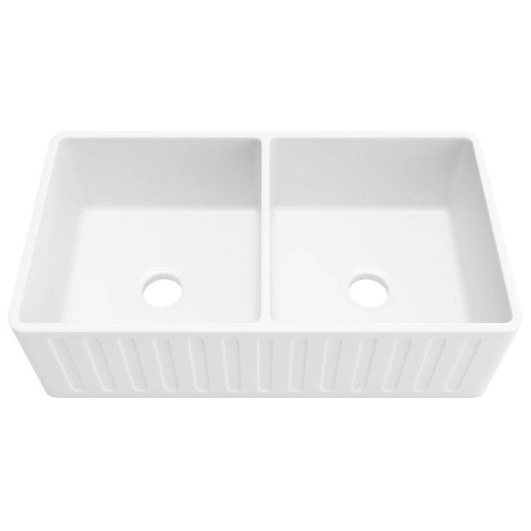 White Solid Surface Double Bowl Farmhouse Kitchen Sink