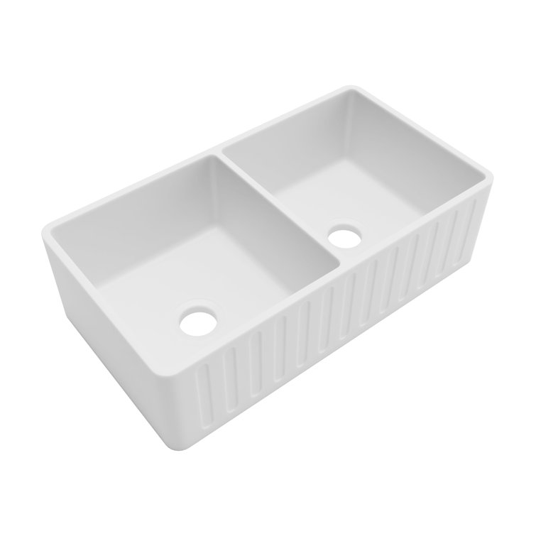 White Solid Surface Double Bowl Farmhouse Kitchen Sink