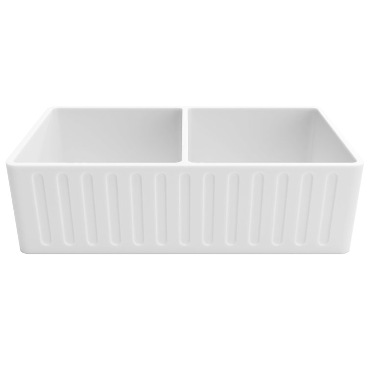 White Solid Surface Double Bowl Farmhouse Kitchen Sink