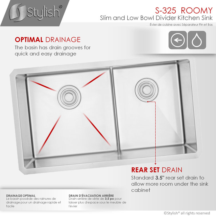 Stylish 32" Stainless Steel Double Bowl Undermount Kitchen Sink