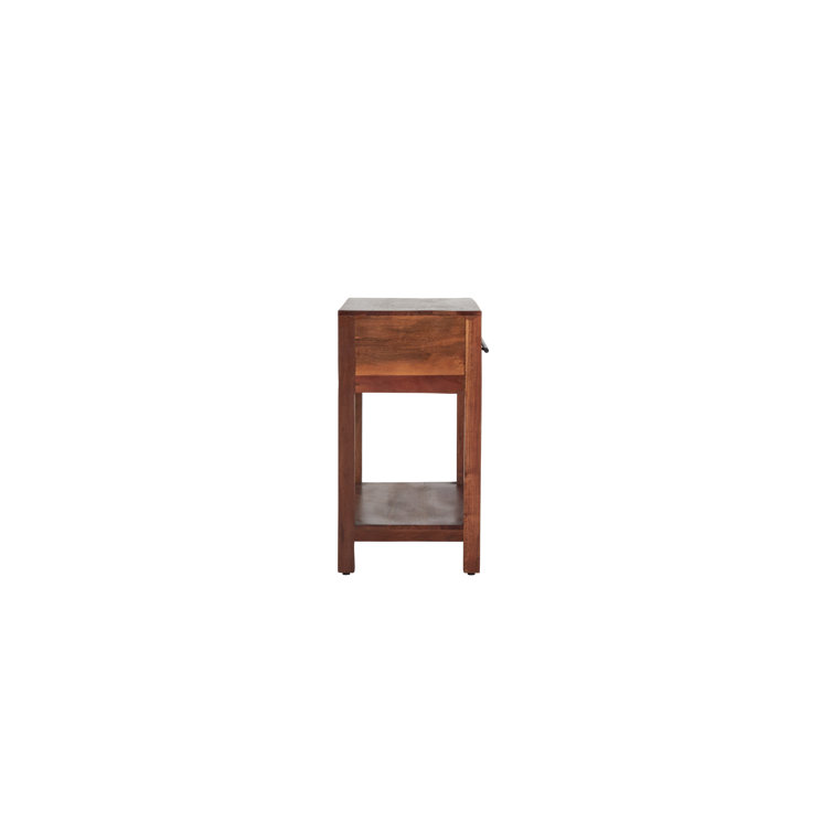 Dark Brown Solid Wood End Table with Storage Drawer