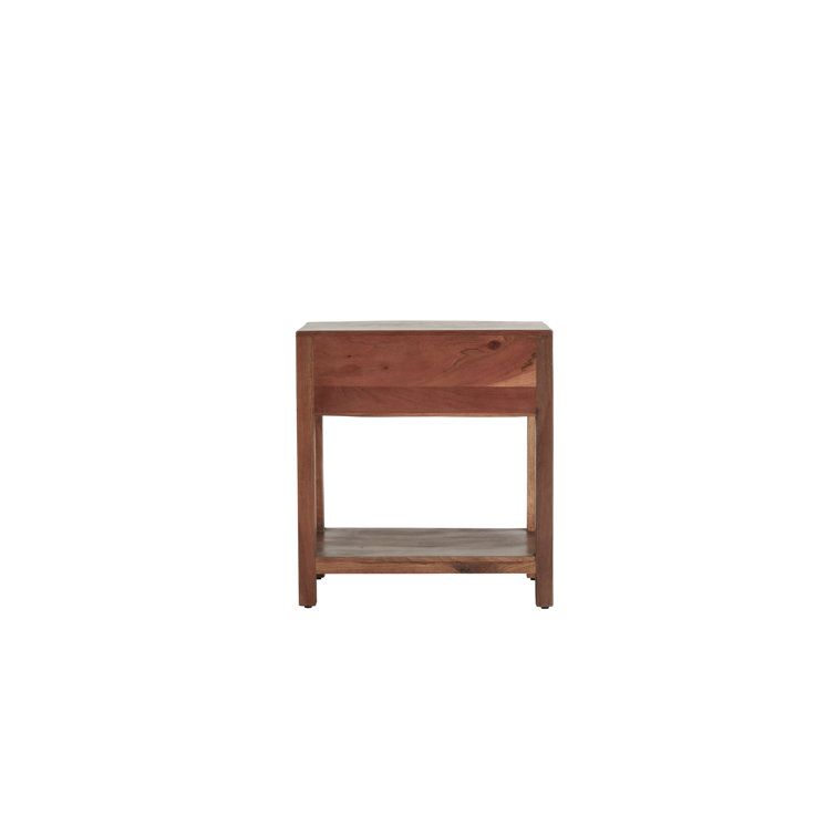 Dark Brown Solid Wood End Table with Storage Drawer