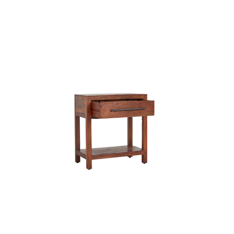 Dark Brown Solid Wood End Table with Storage Drawer