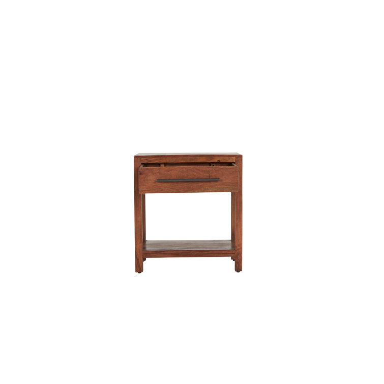 Dark Brown Solid Wood End Table with Storage Drawer