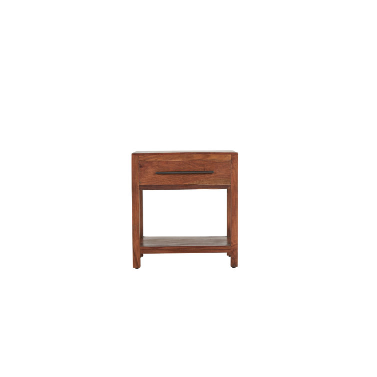 Dark Brown Solid Wood End Table with Storage Drawer