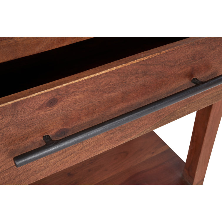 Dark Brown Solid Wood End Table with Storage Drawer