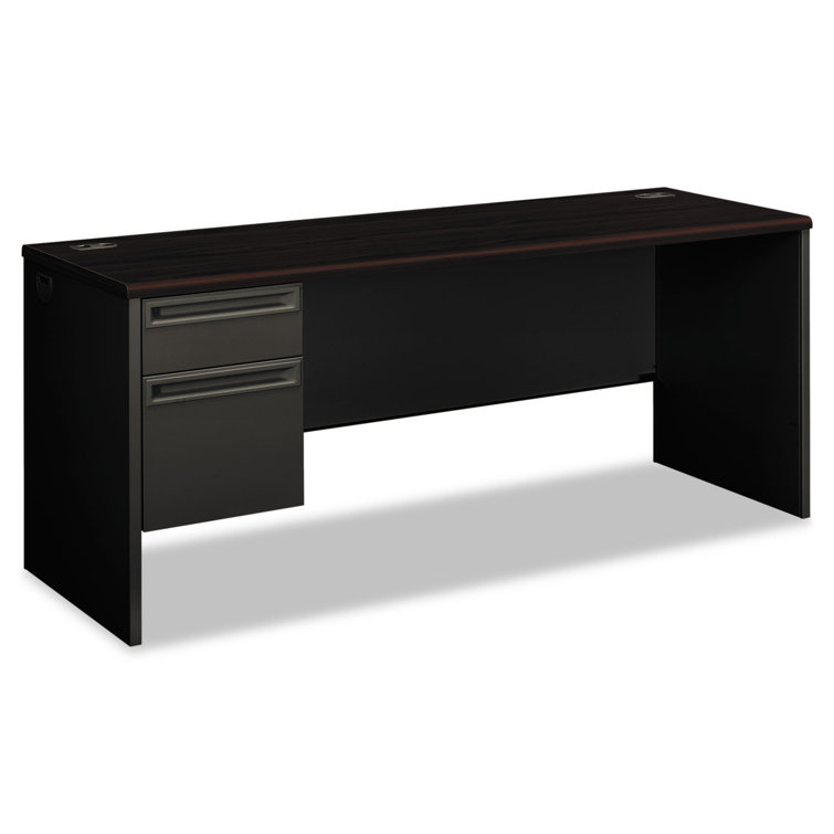Modular Brown Steel Desk with Drawer & Filing Cabinet