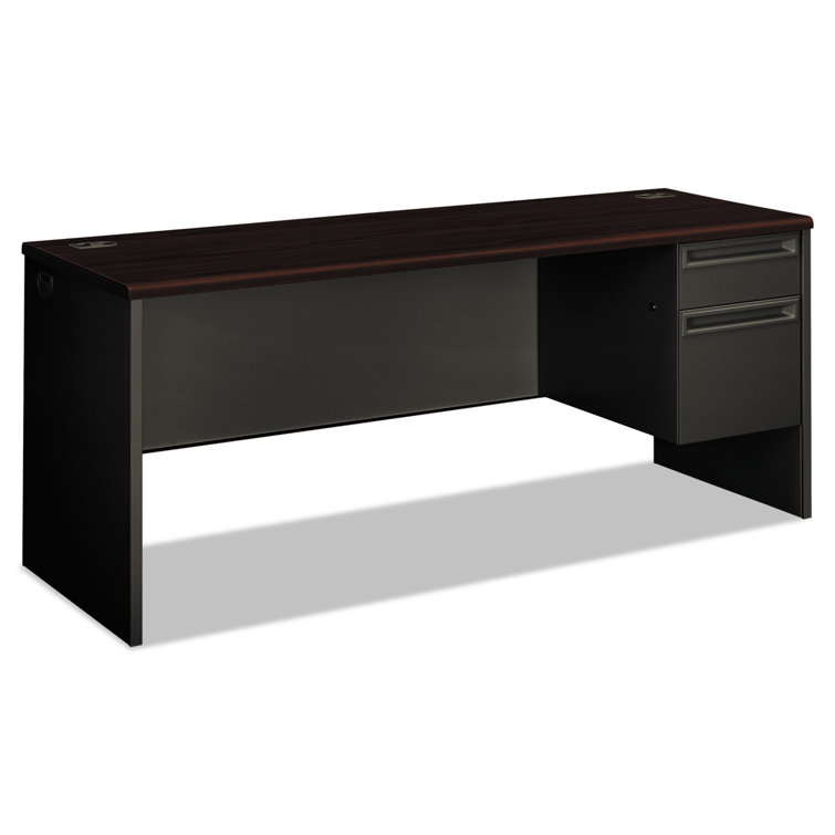 Executive Mahogany & Charcoal Desk with Drawer and Filing Cabinet
