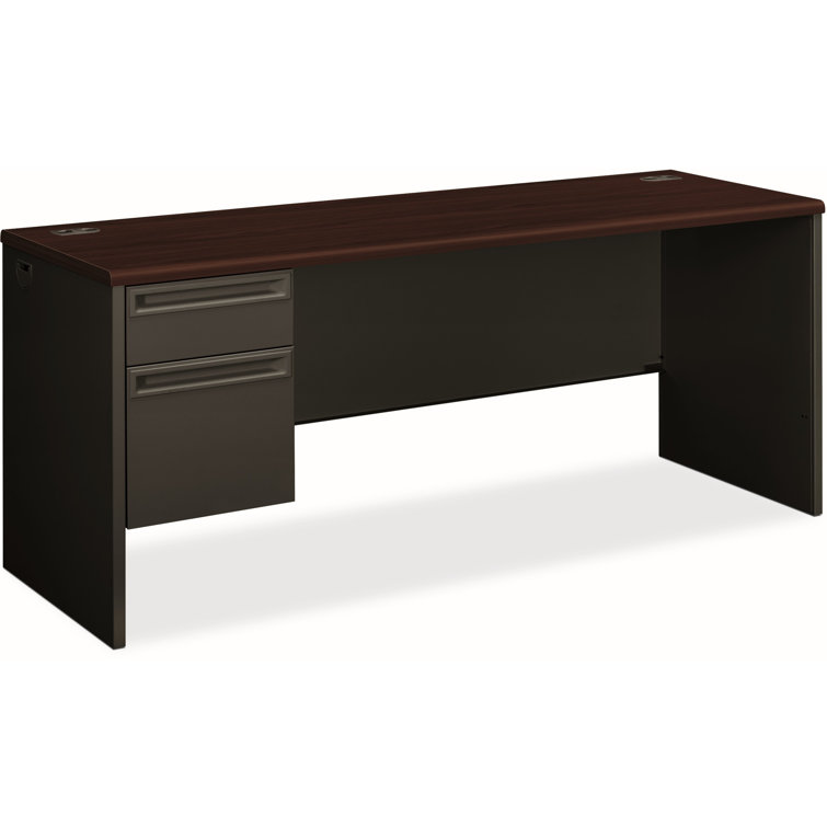 Modular Brown Steel Desk with Drawer & Filing Cabinet