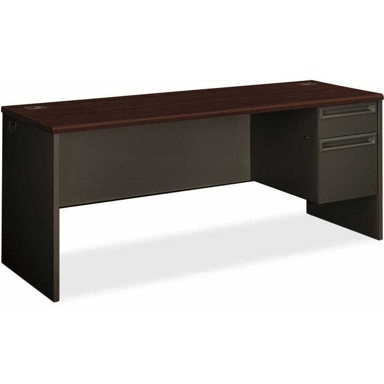 Executive Mahogany & Charcoal Desk with Drawer and Filing Cabinet