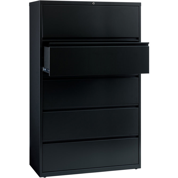 Essential 42'' Black Steel 5-Drawer Legal Size Lateral File Cabinet