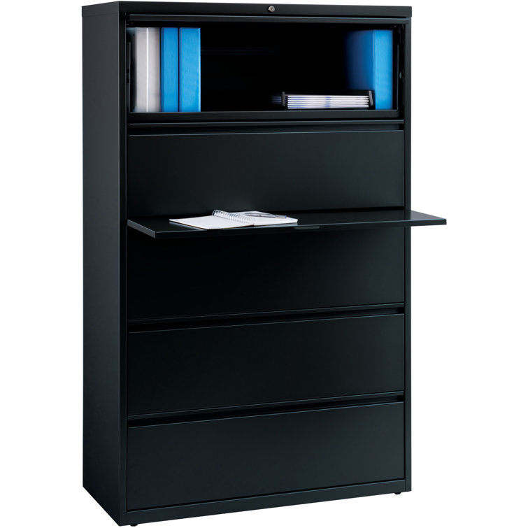 Essential 42'' Black Steel 5-Drawer Legal Size Lateral File Cabinet