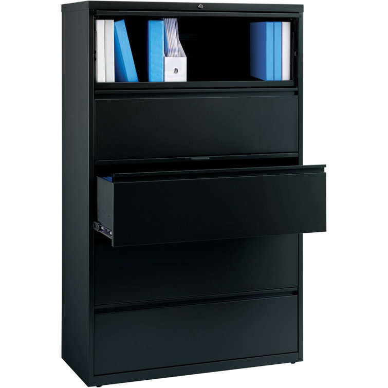 Essential 42'' Black Steel 5-Drawer Legal Size Lateral File Cabinet