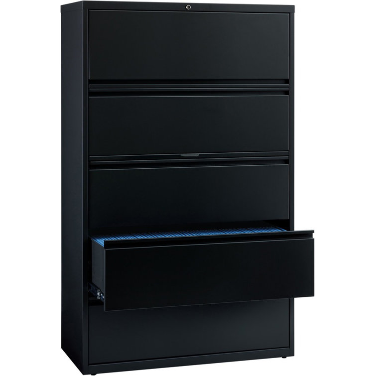 Essential 42'' Black Steel 5-Drawer Legal Size Lateral File Cabinet