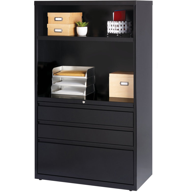 36" Black Steel 3-Drawer Legal Size Lockable File Cabinet