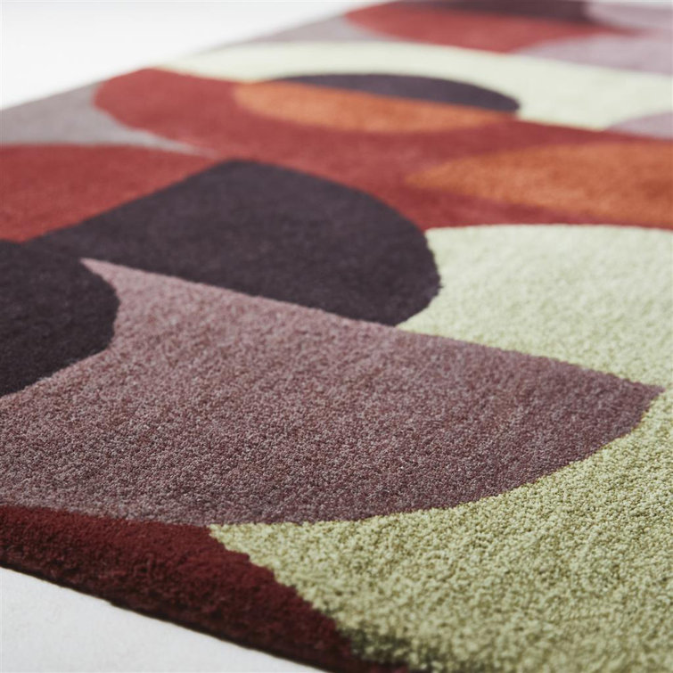 Cosmo Red and Pale Green Hand-Tufted Wool Geometric Rug 8'2'' x 11'5''