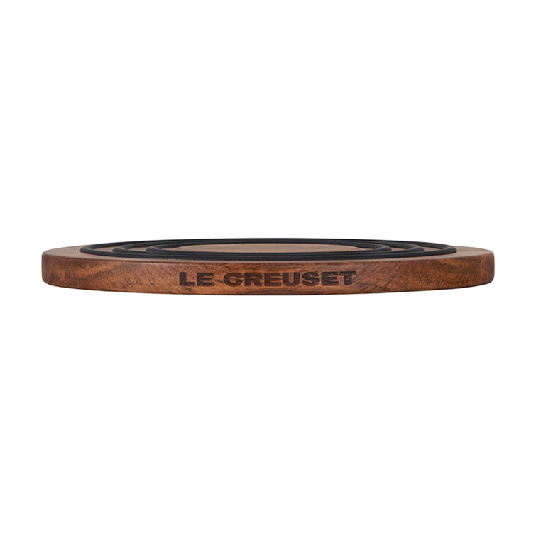 Acacia Wood Magnetic Trivet with Black Silicone Rings, 8-inch
