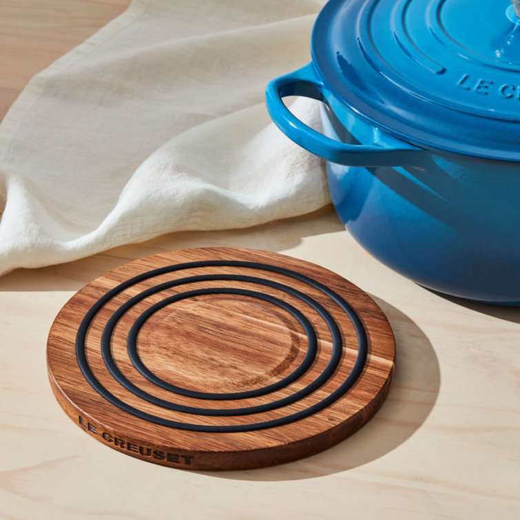 Acacia Wood Magnetic Trivet with Black Silicone Rings, 8-inch