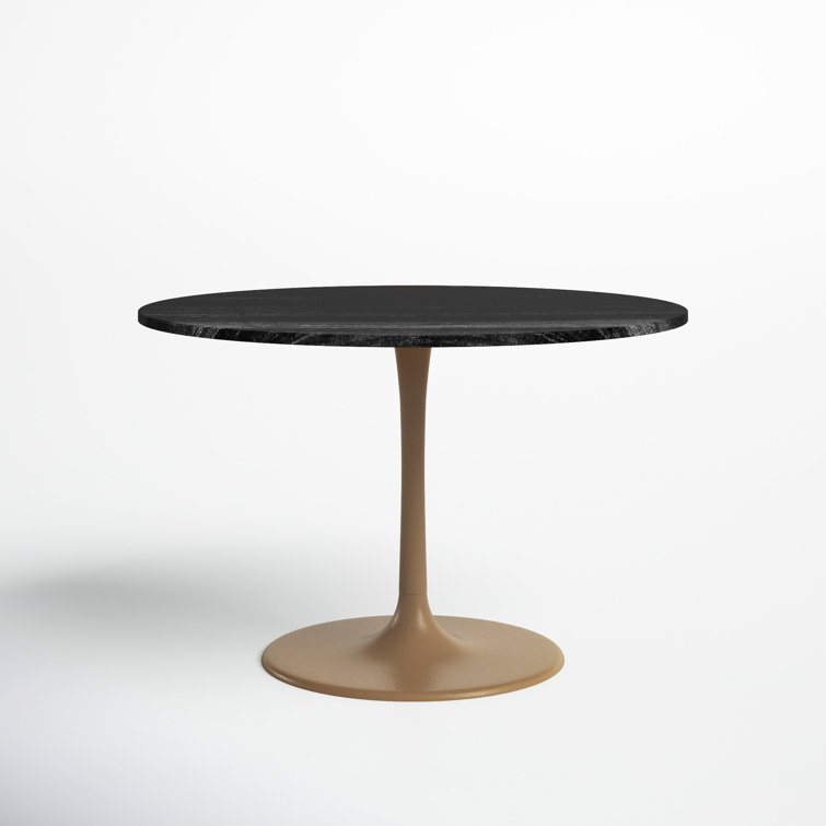 Black Marble and Gold Pedestal Round Dining Table