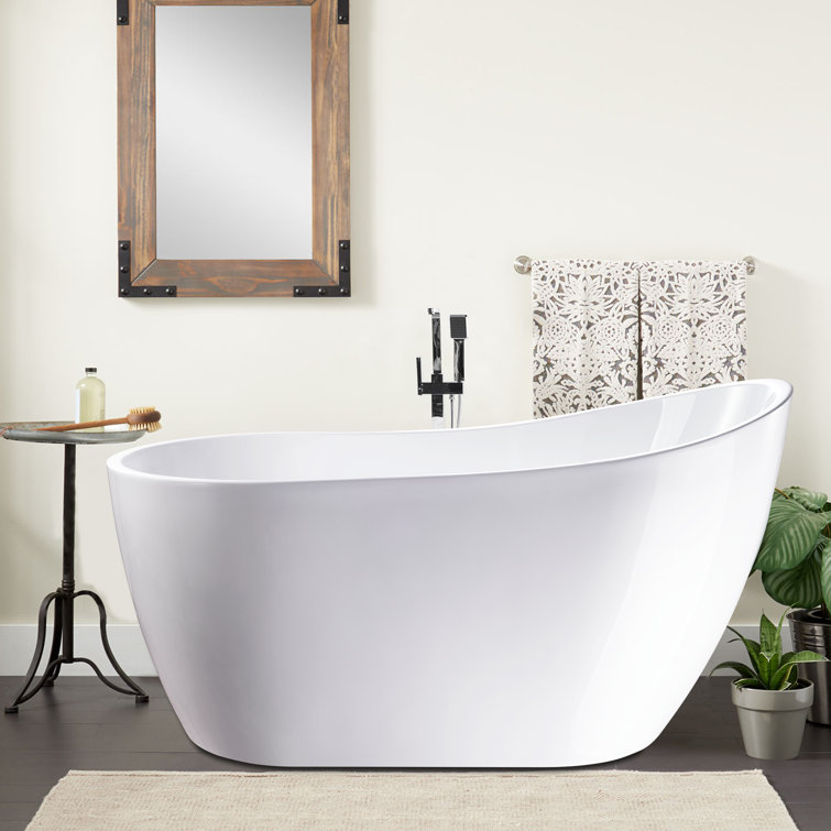 54" White Acrylic Freestanding Soaking Bathtub with Chrome Drain