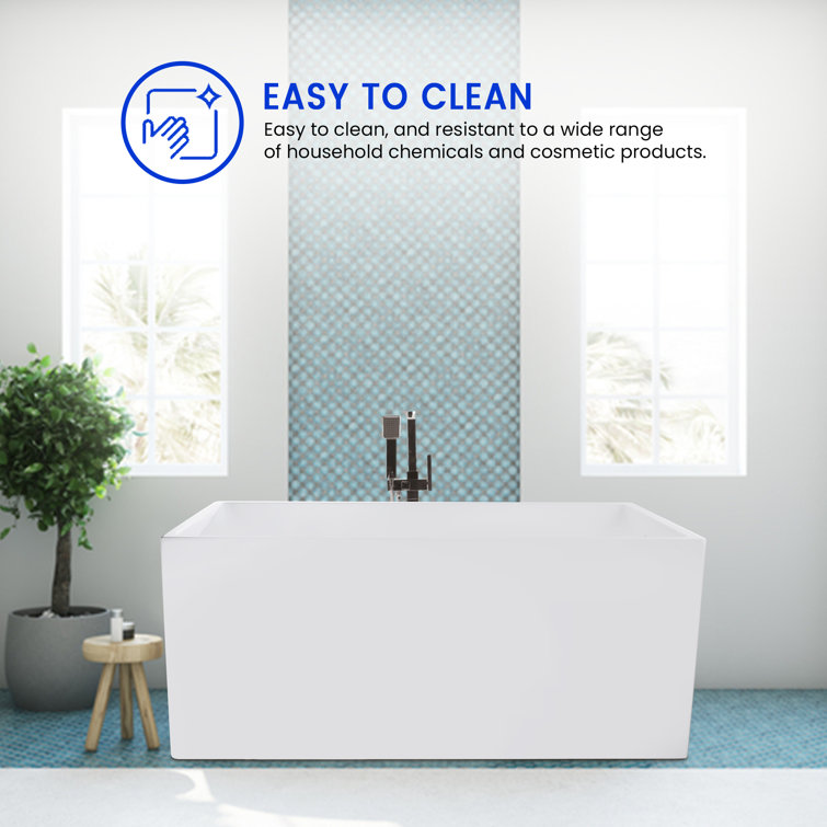 47" White Acrylic Freestanding Soaking Bathtub with Polished Chrome Finish
