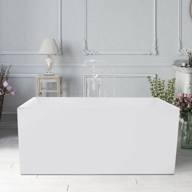 47" White Acrylic Freestanding Soaking Bathtub with Polished Chrome Finish