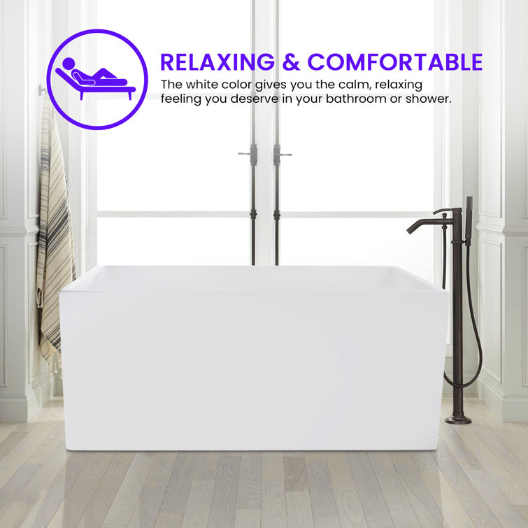 47" White Acrylic Freestanding Soaking Bathtub with Polished Chrome Finish