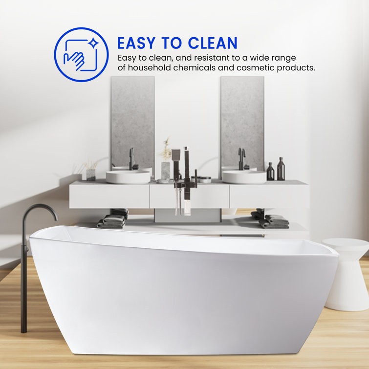Vanity Art 67" White Acrylic Freestanding Soaking Bathtub